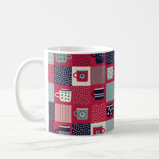 Seamless pattern, patchwork with hand drawn cups,  coffee mug (Left)