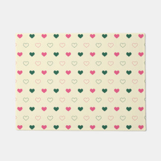 Seamless Pattern - Pink & Green Hearts on Cream Doormat