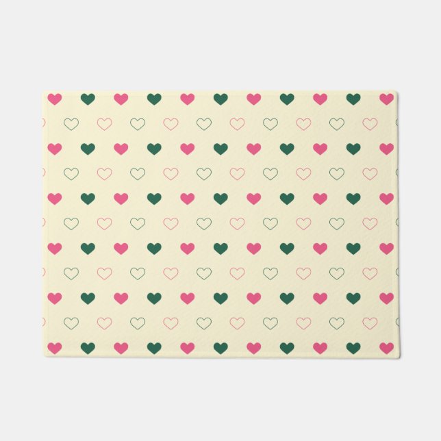 Seamless Pattern - Pink & Green Hearts on Cream Doormat (Front)