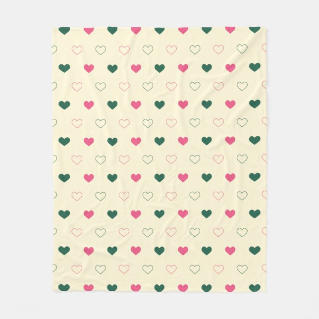 Seamless Pattern - Pink & Green Hearts on Cream Fleece Blanket (Front)