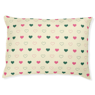 Seamless Pattern - Pink & Green Hearts on Cream Pet Bed
