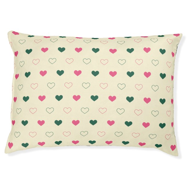 Seamless Pattern - Pink & Green Hearts on Cream Pet Bed (Front)