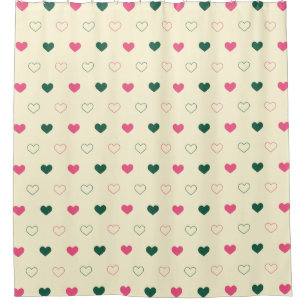Seamless Pattern - Pink & Green Hearts on Cream Shower Curtain