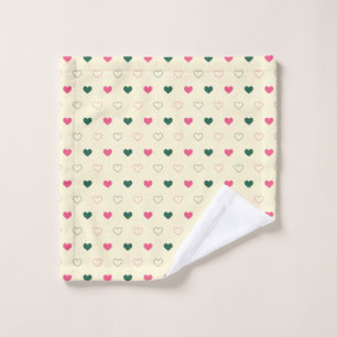 Seamless Pattern - Pink & Green Hearts on Cream Wash Cloth