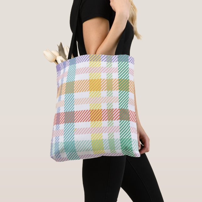 Seamless Pattern Plaid Light Colorful Tote Bag (Close Up)