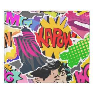 Seamless pattern pop art comics style. Collage of  Duvet Cover