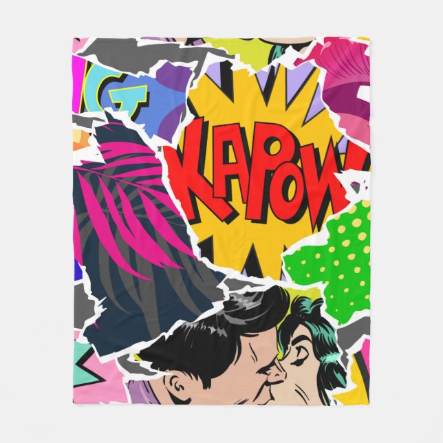 Seamless pattern pop art comics style. Collage of  Fleece Blanket (Front)