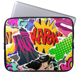 Seamless pattern pop art comics style. Collage of Laptop Sleeve