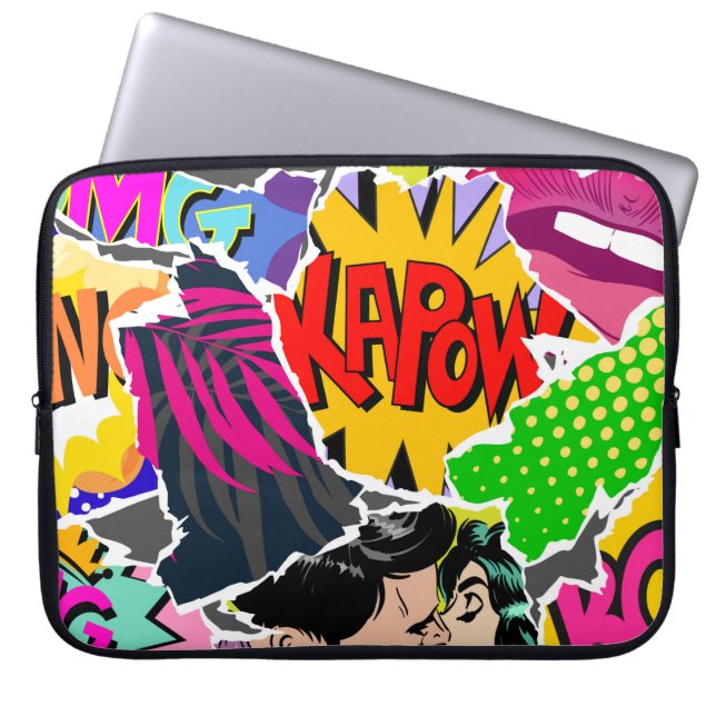 Seamless pattern pop art comics style. Collage of  Laptop Sleeve (Front)