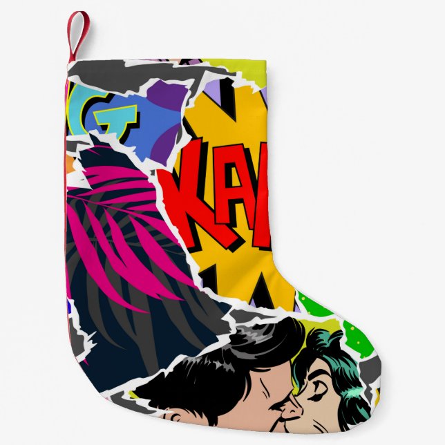 Seamless pattern pop art comics style. Collage of  Small Christmas Stocking (Front)