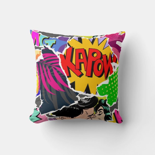 Seamless pattern pop art comics style. Collage of  Throw Pillow (Front)