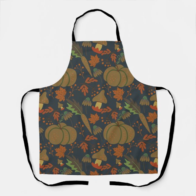 Seamless pattern Pumpkin & carrot dark background Apron (Front)