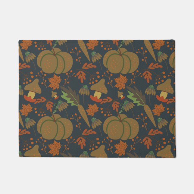 Seamless pattern Pumpkin & carrot dark background Doormat (Front)