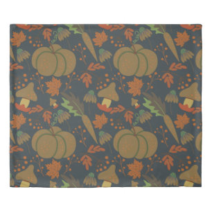 Seamless pattern Pumpkin & carrot dark background Duvet Cover