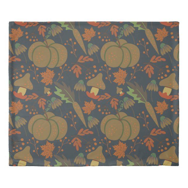 Seamless pattern Pumpkin & carrot dark background Duvet Cover (Front)