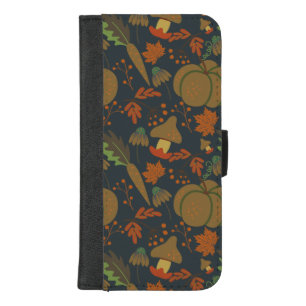 Seamless pattern Pumpkin & carrot dark background iPhone 8/7 Plus Wallet Case