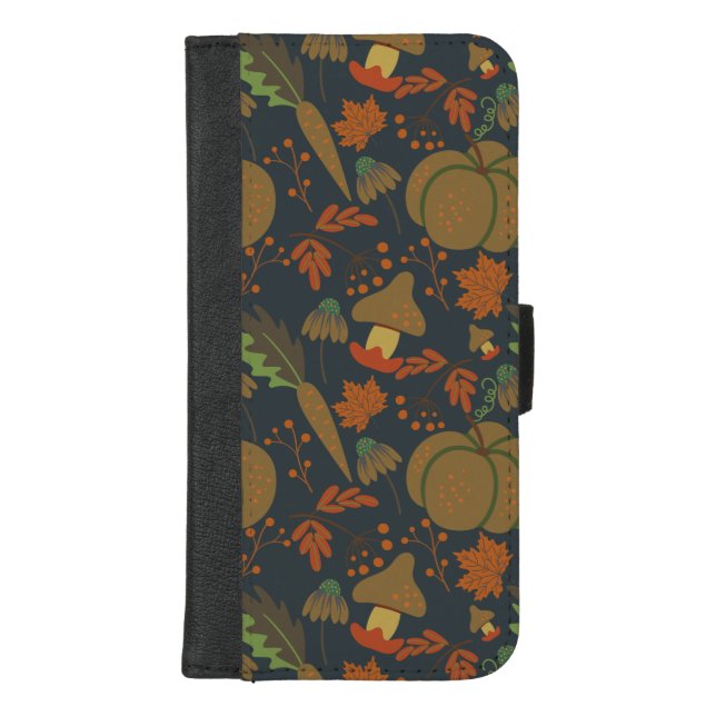 Seamless pattern Pumpkin & carrot dark background iPhone Wallet Case (Front)