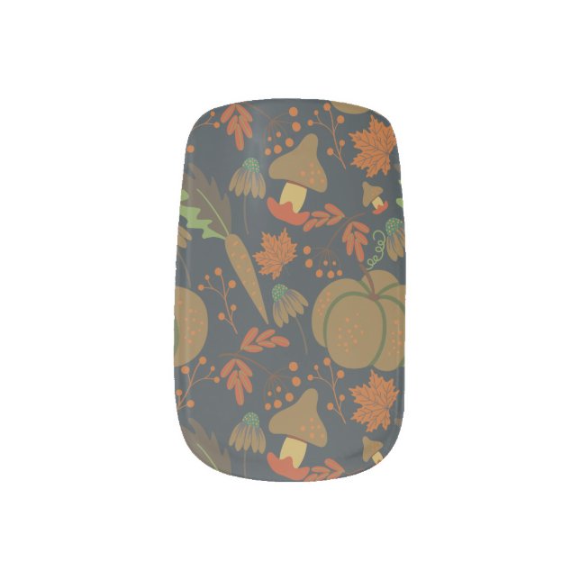 Seamless pattern Pumpkin & carrot dark background Minx Nail Art (Left Thumb)