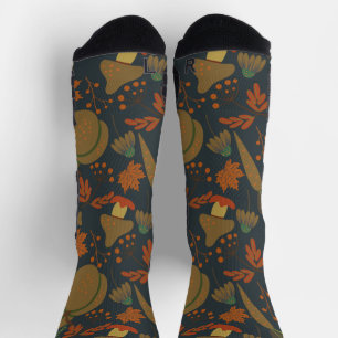 Seamless pattern Pumpkin & carrot dark background  Socks