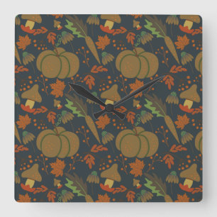 Seamless pattern Pumpkin & carrot dark background Square Wall Clock
