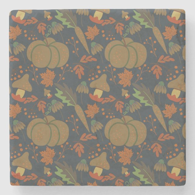 Seamless pattern Pumpkin & carrot dark background Stone Coaster (Front)