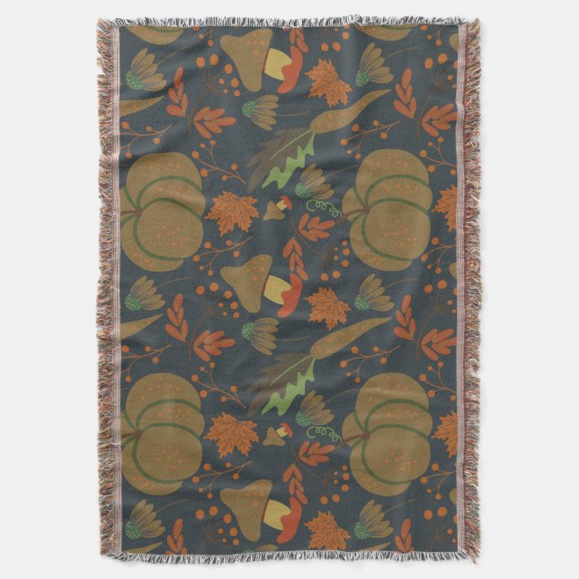 Seamless pattern Pumpkin & carrot dark background Throw Blanket (Front Vertical)