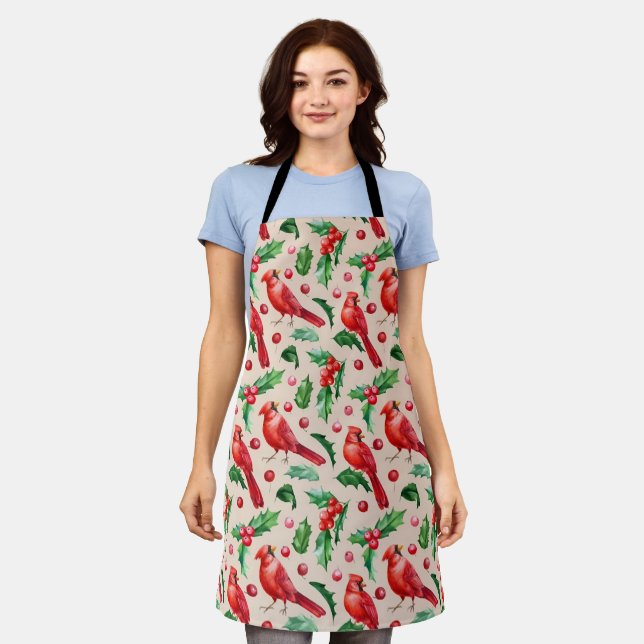 Seamless pattern red cardinal birds  apron (Worn)