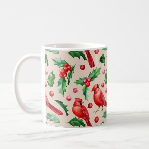 Seamless pattern red cardinal birds  coffee mug