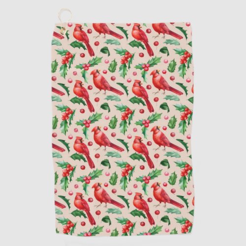 Seamless pattern red cardinal birds  golf towel