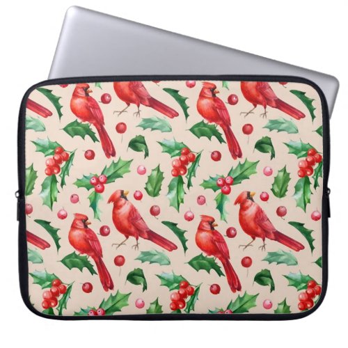 Seamless pattern red cardinal birds  laptop sleeve