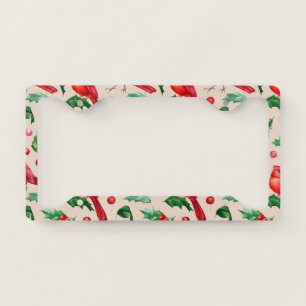 Seamless pattern red cardinal birds license plate frame
