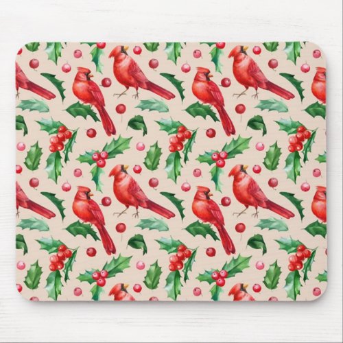 Seamless pattern red cardinal birds  mouse pad