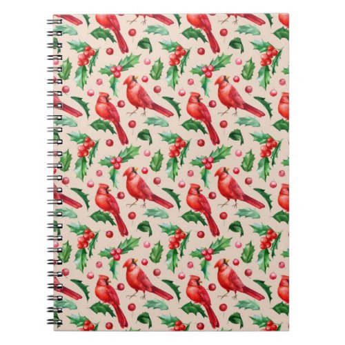Seamless pattern red cardinal birds  notebook