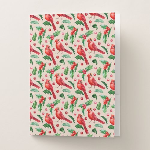 Seamless pattern red cardinal birds  pocket folder