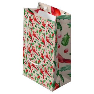 Seamless pattern red cardinal birds small gift bag
