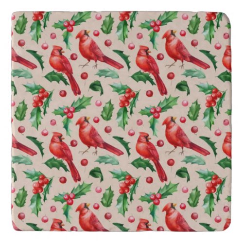 Seamless pattern red cardinal birds  trivet