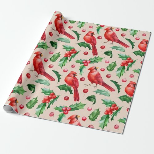 Seamless pattern red cardinal birds  wrapping paper