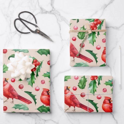Seamless pattern red cardinal birds  wrapping paper sheets
