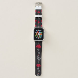 Seamless pattern red rose flowers vintage abstract apple watch band