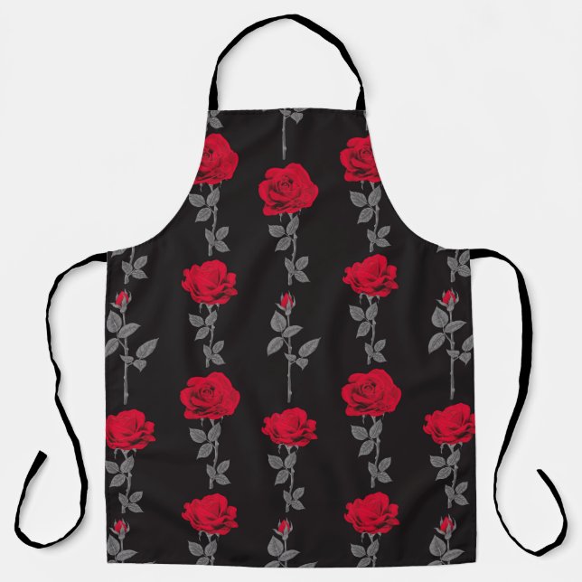 Seamless pattern red rose flowers vintage abstract apron (Front)