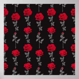 Seamless pattern red rose flowers vintage abstract poster