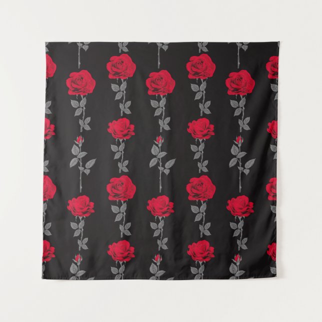 Seamless pattern red rose flowers vintage abstract tapestry (Front)