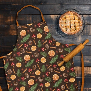 Seamless Pattern Rustic Botanical Christmas Apron