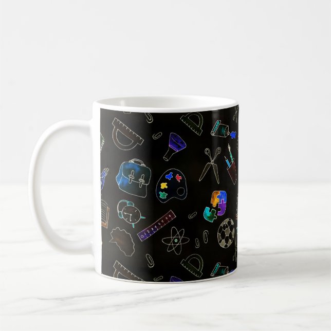 Seamless pattern school supplies, school coffee mug (Left)