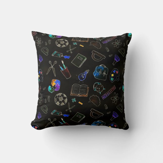 Seamless pattern school supplies, school throw pillow (Front)