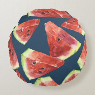 Seamless pattern. Slices of watercolor watermelon. Round Pillow