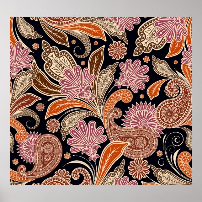 Seamless Pattern Traditional Paisley Design Poster (Front)