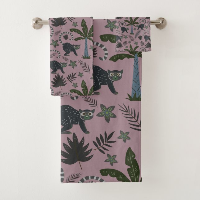 Seamless pattern Tropical animals monkey jumping Bath Towel Set (Insitu)