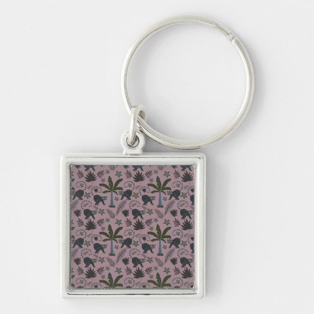 Seamless pattern Tropical animals monkey jumping Keychain (Front)