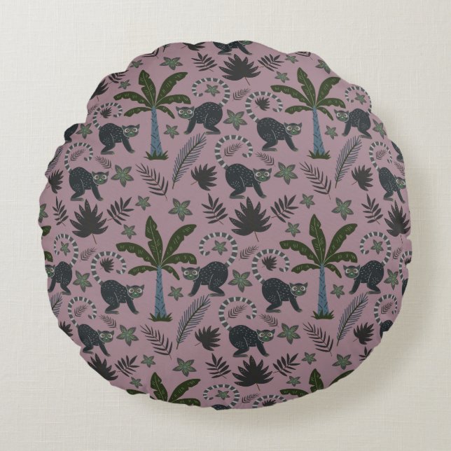 Seamless pattern Tropical animals monkey jumping Round Pillow (Front)